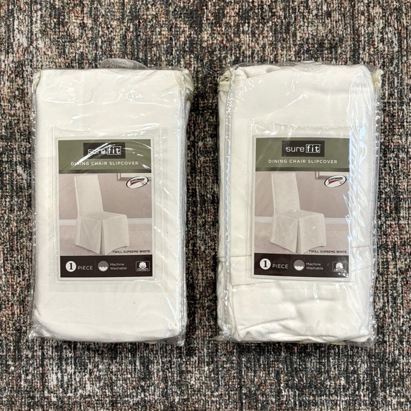 ❌SOLD❌ NEW Set of 2 SureFit Long Dining Chair Slipcovers - Twill White Supreme - Picture 3 of 11